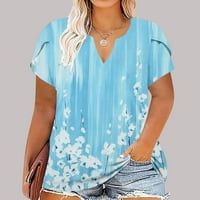Cleance Womens The Ljeto Print Kratki rukav plus veličina Tee V-izrez Tunnic Bluze Shirts Light Blue