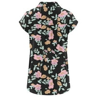 Žene kratki rukav modni ljetni tunik rever v bluza izrez za bluzu za vrat niz majice cvjetne košulje casual labavi ties crni xl