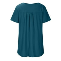Aueooo Womens Spring Bluze, ženske ležerne majice kratkih rukava Labavi fit gumb Flowy bluze košulje