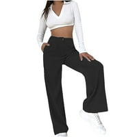 Ženske hlače sa čvrstim blagajnim hlačama casual visoki struk pune duljine labave ravne hlače