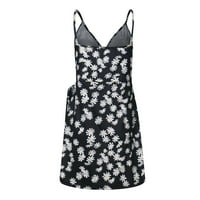 Ljetne haljine za žene mini a-line Ležerne prilike bez rukava s V-izrezom cvjetna haljina crna xxl