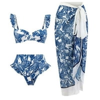 Hvyesh One kupaći kostim Ženski visoko struk Retro Print Strappy Bikini kupaći kostim i šifon prekrivaju