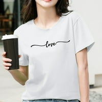 Gyouwnll T majice za žene Ženske ljetne top ispisane majice kratkih rukava na majici tiskani top bijeli