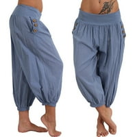 Tking Fashion Women Ljeto plus veličine Lan Capri casual labav labav mahunski pantalone sa džepovima