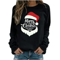 Loyisvidion ženski božićni print s dugim rukavima, pulover s dugim rukavima, pulover bluza crni 6