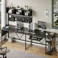 Igrački stol, reverzibilni računalni sto sa utičnicom i pegbonska ploča, igrački sto sa LED svjetlima, ladicama za tastaturu i torba za pohranu za kućnu kancelariju, crna