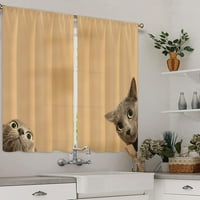 Abtel kuhinjske zavjese kratki panel drapes dekor mačića i mačja prozor za zavjese džep polukrug ćil c w: 35 H: 39 - 2pc
