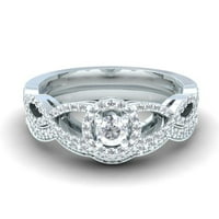0. Carat 14k bijelo zlato okruglo Diamond Diamond Ladies Halo Style Bridal Angažov prsten set CT