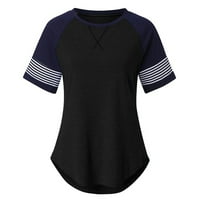 Ženski kratki rukav traka prugasta boja blok majica casual tuc crew vrat prugaste košulje crne xl
