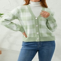 Amuver ženski džemper Cardigan, dugme sa dugim rukavima Vintage Pleaid V-izrez labavu odjeću za dame