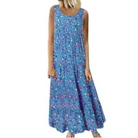 WeFuesd Ljetne haljine Žene Ležerne prilike labave boemske cvjetne haljine sa džepovima bez rukava ljetna