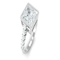 Žene 3. CT, Princess Cut Moissanite Solitaire Angažman prsten u Bezel postavki sa bočnim kamenjem, srebrnim srebrnom, SAD 7,50