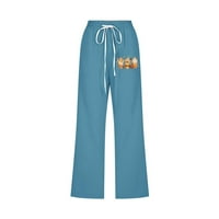 Ženske pamučne posteljine casual pantalone ravne noge nacrtaju elastične struke labave hlače sa džepovima