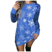 Ženske božićne padne haljine Crewneck Snowflake Print Buckins Dugi rukav haljina Ležerne prilikom labavog pulover mini haljina