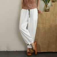 Ženske ljetne hlače Pamučna posteljina elastična struka navodnicu labavog salona udobne pantalone sa