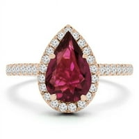 1. CTW kruška ružičasti turmalin kruški halo zaručni prsten u 14K ružičastog zlata sa akcentima - veličina