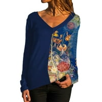 Wirdiell ženske bluze labave majice casual pločastog pachwork tiskane vrhove s dugim rukavima plus veličine