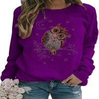 Cindysus ženska majica Owl Print majica s dugim rukavima Tee Dailywer Pulover casual vrhovi ružičasta 2xl