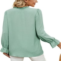 Rejlun dame bluzu gumb dolje majice V Vrući izrez Elegantna tunika košulja Labavi poslovni zeleni l