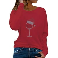 Božićne majice za žene Grafički tee modni casual rhinestone tiskani bluza s dugim rukavima vrhovi okruglih
