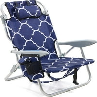 Prijenosna stolica za plažu za odrasle, vanjska lagana stolica za kampiranje ležala je ravna sklopljiva ruksak plaža s položajima, glava, hladnjaka, držač za čaše, mornarsko geometrijsko