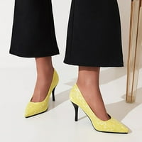 Ženska modna čvrsta boja čipke mreže točke tanke cipele s visokom petom, žute cipele, žuto