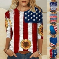 Dužina rukav ženski vrhovi grafički grafički grafički patriotski majica Američka zastava Tee na vrhu Ležerne prilike ljetne majice