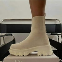 Zunfeo čarape za žene Trendy Srednja teleća debela platforme čizme Comfy okrugli prsti pletene jeseni