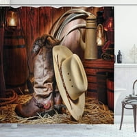 Zapadna zavjesa za tuširanje, američki zapadni rodeo elementi sa antičkim zalihama retro umjetnička fotografija, tkanina od tkanine kupatilo set sa kukama ,, smeđa bež