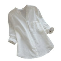 Modne ponude pod ženama Henley V izrez majica casual vrhovi ljetni gumb dolje majice labava bluza tunika