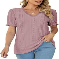 Cocopeuzunts Žene Ležerne prilike Majice kratkih rukava Lable čipke V-izrez Ljetni vrhovi Tunički bluza