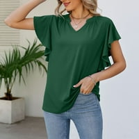 Košulje kratkih rukava za žene čvrste boje vrh V-izrez kratki rukav zeleni m