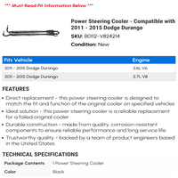 Cooler servo upravljača - kompatibilan sa - Dodge Durango 2014