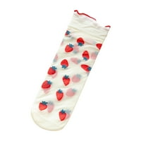 Hesxuno ženske čarape pamučne ženske čarape pamučne prozračne staklene čarape prozirne ruffle ispisuju