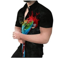 Havajski boho majica za muškarce veliki i visoki tropski print kratkih rukava s rukavima s majicama Summer Ležerna kuća za odmor Black XXL
