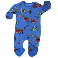 Elowel Little Boys Blue Crane kamion Print Foot Fleece Sleeper Pajama