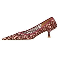 Ferndule ženske čipke haljine pumpe cipele hodaju udobnost klizanja na antiklizačkim šiljastim nožničkim štiklenim potpeticama crvena 9