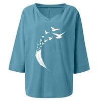 HOMADLES Pamučna i posteljina majica za ženske vrhove plave veličine 4xl