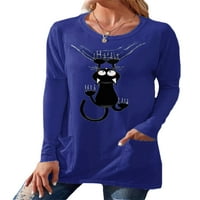 REJLUN majica za žene životinjski tisak Tee Cat tiskana majica The Baggy Tops Basic Dnendaywer Tunic bluza crna 4xl