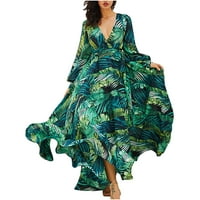 Rovga haljine Ženska V-izrez Casual haljina Ljetna bez leđa Maxi haljina za plažne haljine za žene
