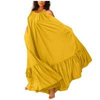 Ženska modna casual čvrsta haljina kaiševa Džepna labava haljina bez leđa, žuta, m