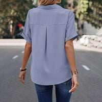 Bazyrey ženski kratki rukav na vrhu okrugle izrezne bluza ženske modne pune ljetne tunike T-majice plava