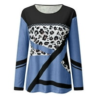 Žene Leopard Print Okrugli vrat Patchwork pulover bluza s dugim rukavima The Fyps Hot8SL4488106