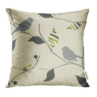 Bež cvjetni uzorak s pticama i lišćem Zeleni apstraktni jednostavan modernski vintage jastučni jastuk