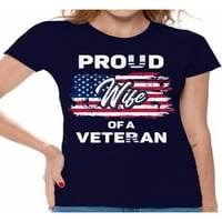 Newkward Styles Ponosna supruga veterana Ženska majica USA Hero Vintage USA Flag majica za suprugu Ja