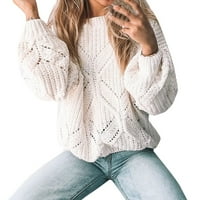 Fjofpr Žene Fall odjeća Crewneck džemperi za žene lagani pleteni džemper vrhovi pero šuplje od trend