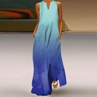 Petkort ženske casual haljine plaže Flowy Pleated sunčane haljine plave, 3xl