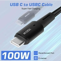 Urban USB C do USB C kabel 3,3ft 100W, USB 2. Kabel za punjenje kabela Brzi naboj za crnu morski pas
