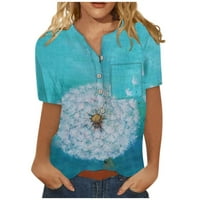 APEPAL Womens cvjetni tiskani košulje Dressy casual bluze s kratkim rukavima V tipka za vrat Ljetni