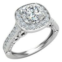 Dijamantni zaručni prsten za žene jastuk rez dijamantski halo prstenovi filigranski stil 14k bijelo zlato 1. karata